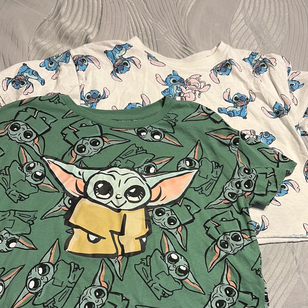 Green and White Pajama Tops with Playful Cartoon Patterns